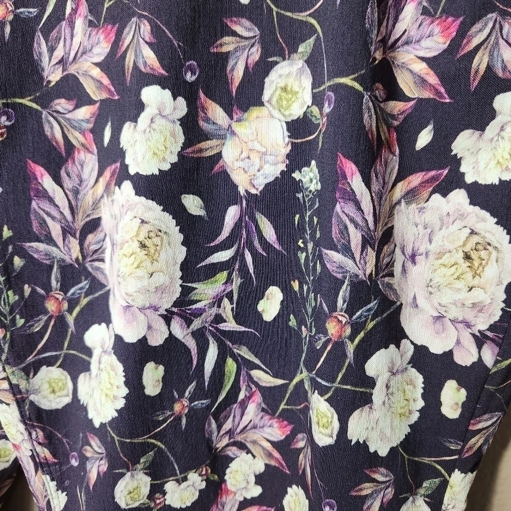 Soft Surroundings Superla Peony Floral Black Pull-on Straight Crop Pants-Size XL